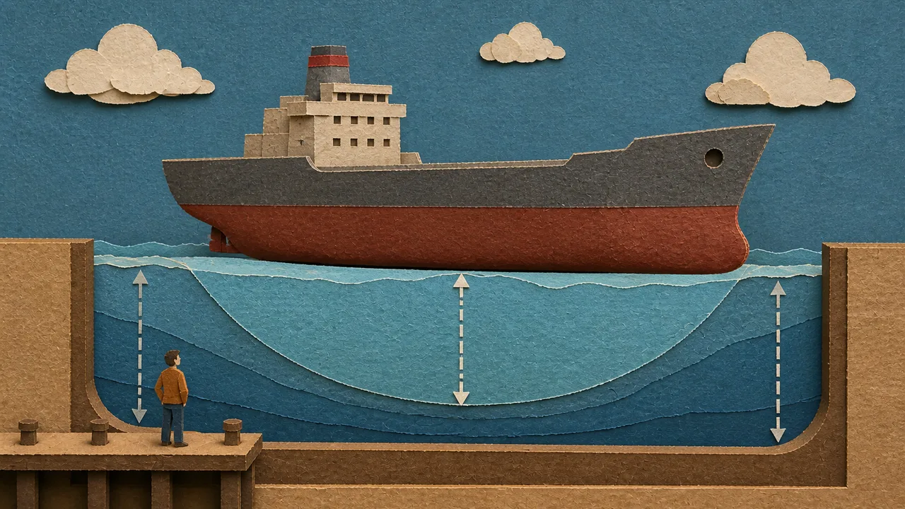 Paper cutout explainer showing why a steel ship floats