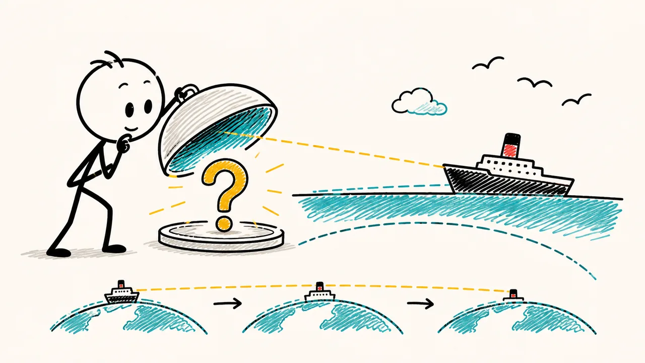 Illustrated explainer about ships disappearing over the horizon