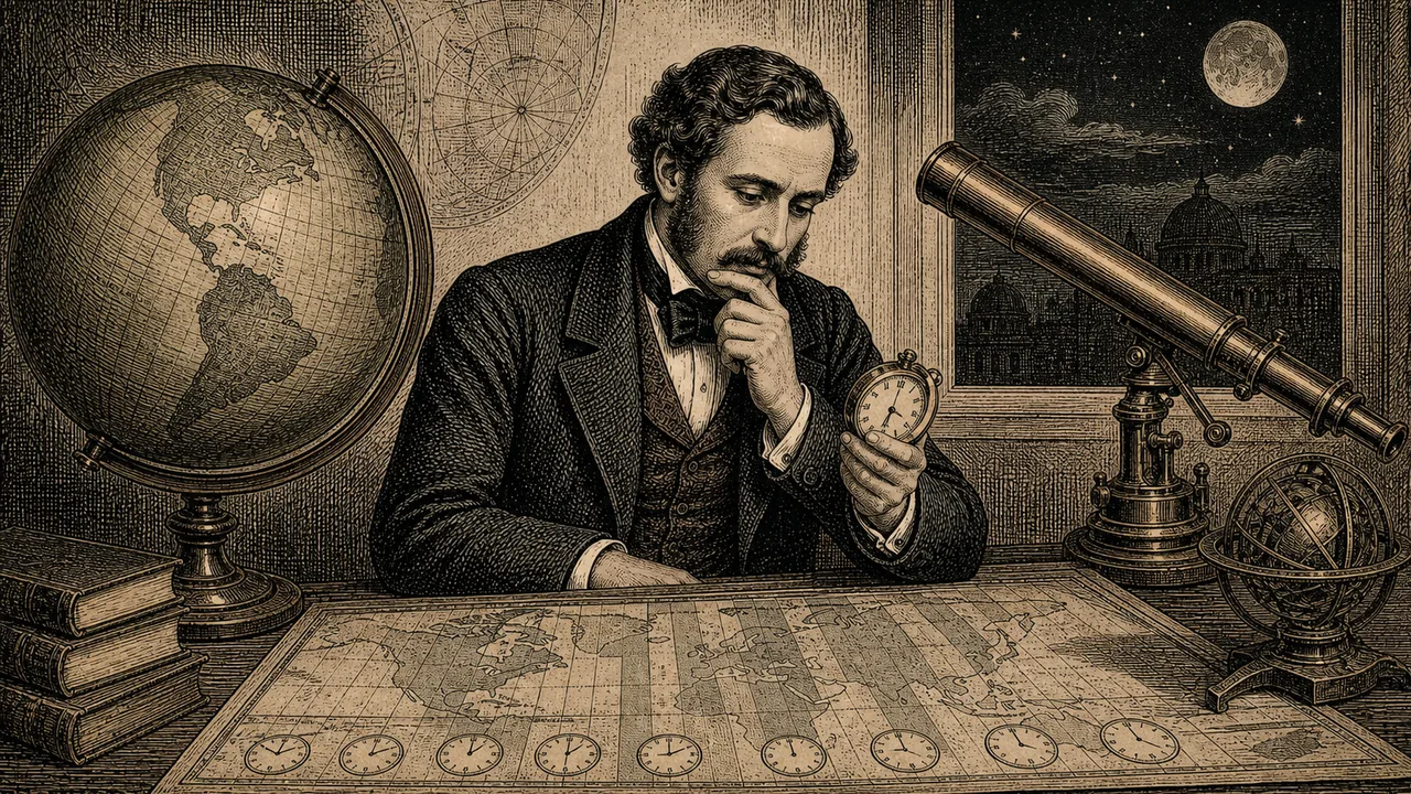 Vintage engraving about astronomy and time zones